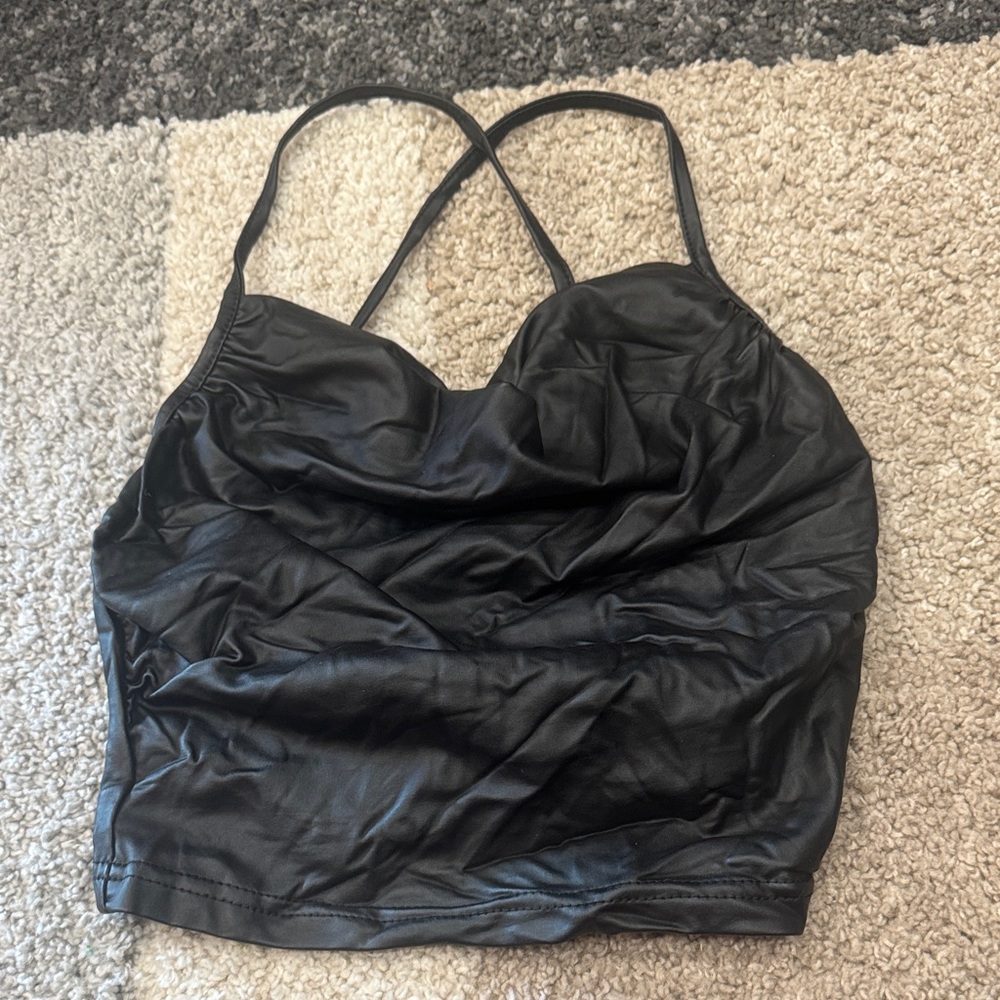 SHEIN Black Leather Crop Top